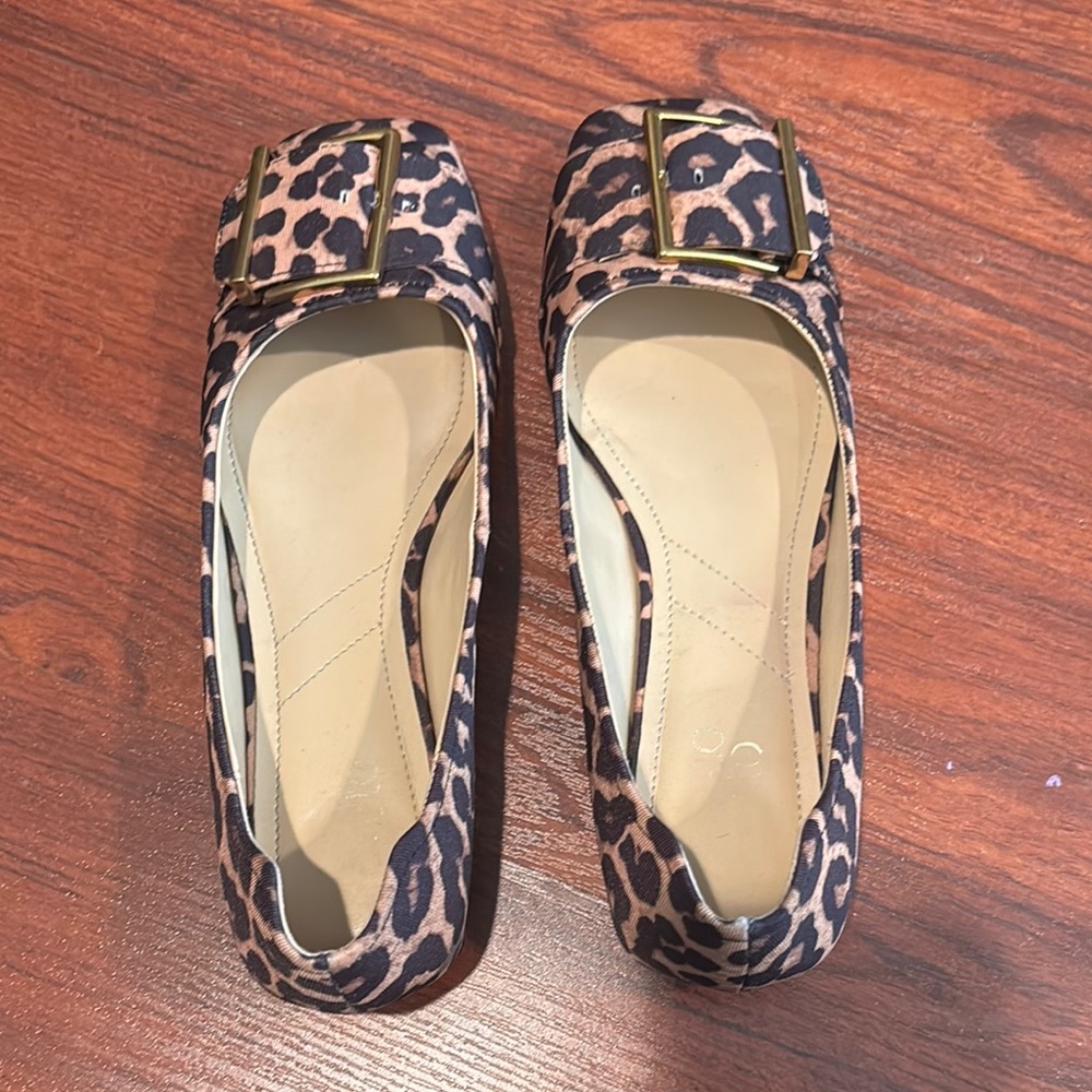 Franco Sarto Leopard Print Flats with Gold Buckle